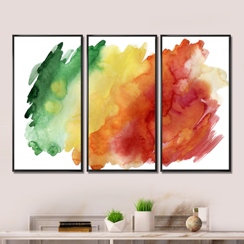 «Color Explosion», ensemble de 3 toiles abstraites encadrées, Cadre noir, L 36 po x H 28 po