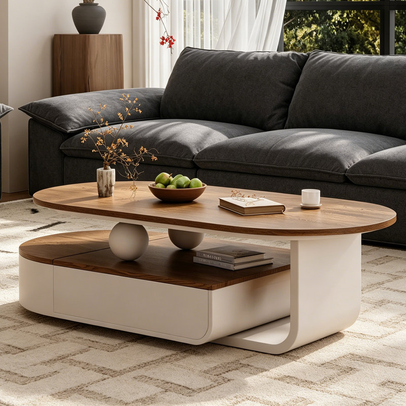 Table basse Telescopic, Brun noisette / blanc, H 16,53 po x L 55,11 po x l 27,55 po