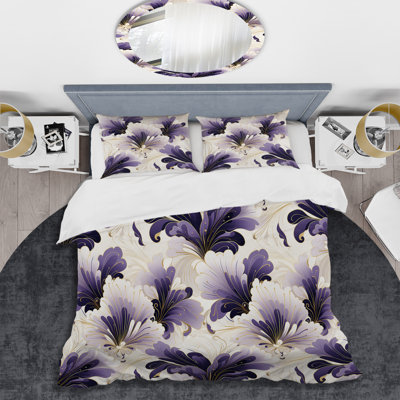 Ensemble de housse de couette damassé mauve et blanc Art Deco