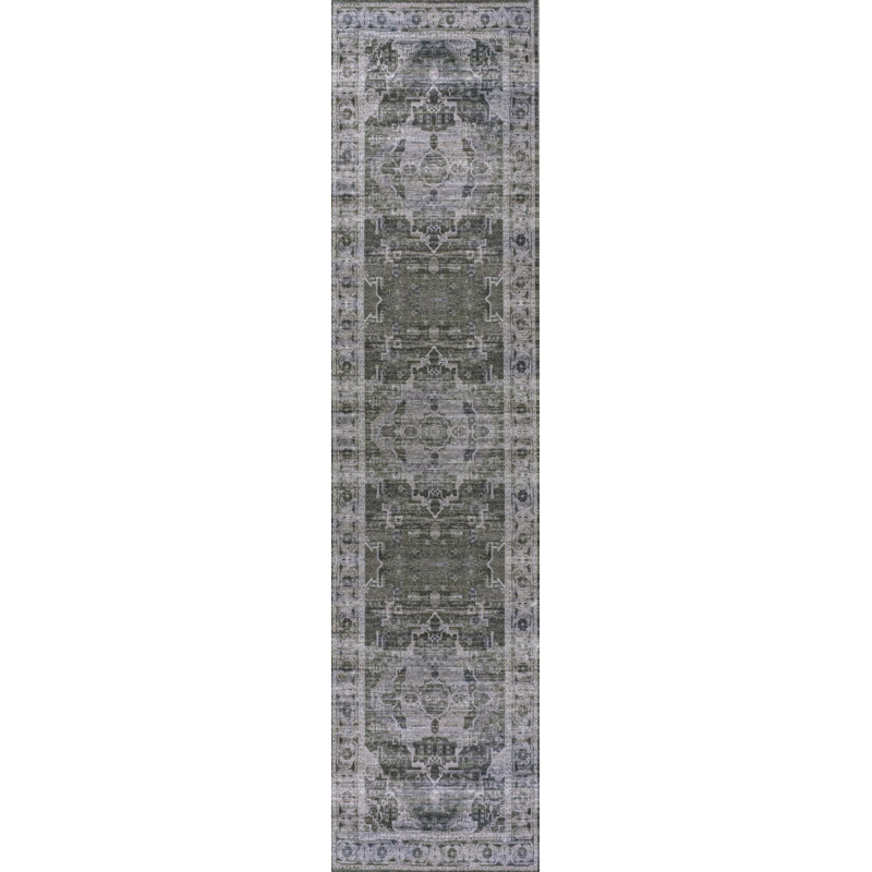 Tapis vert foncé / gris Alanya, Tapis de couloir 2 pi x 8 pi