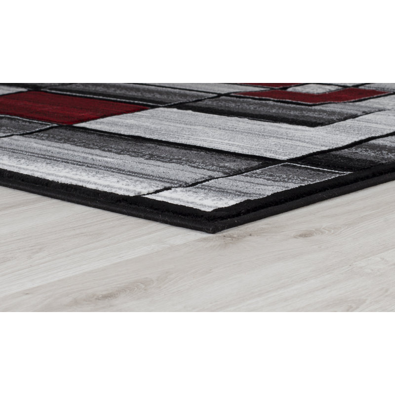 Tapis rouge à motif géométrique Adonia, Rectangle 3 pi 9 po x 5 pi 9 po