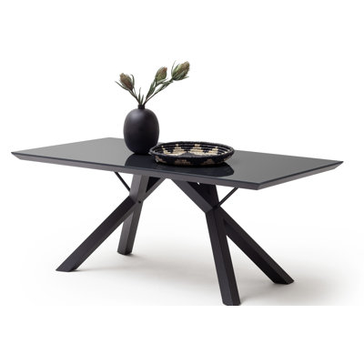 Seidman Rectangular Glass Top Dining Table with Wood Base