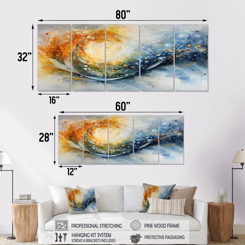 Olabode - Abstract Wall Art, art mural moderne pour le salon, 5, H 32 po x l 80 po