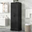 Armoire de rangement avec deux portes pour salle de bain, bureau, tablette réglable, panneau de fibres à densité moyenne, noir