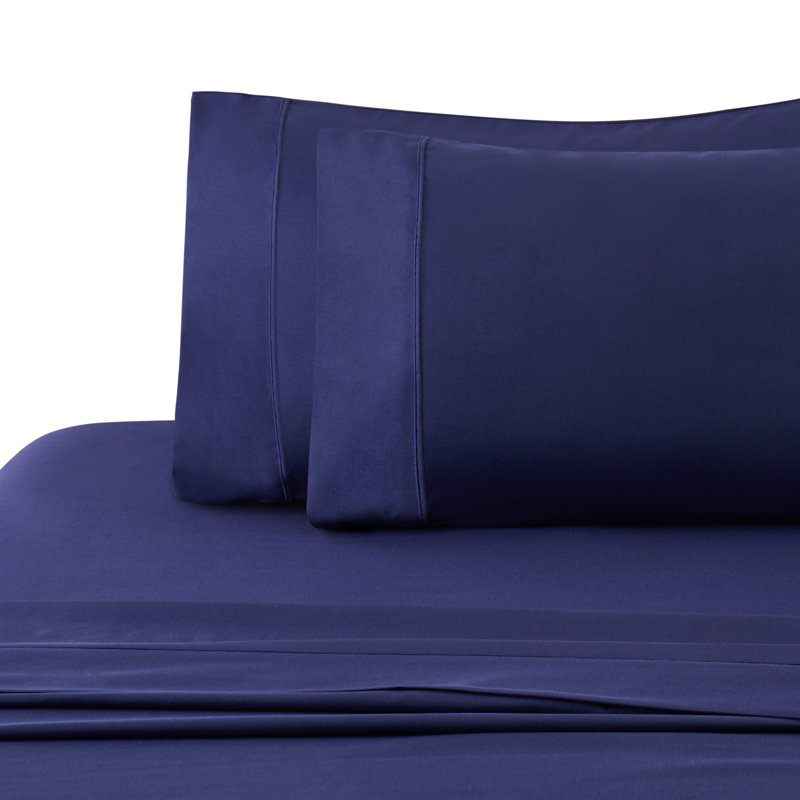 Ensemble de draps en coton 3 pièces avec housse de coussin Marina, Bleu marine