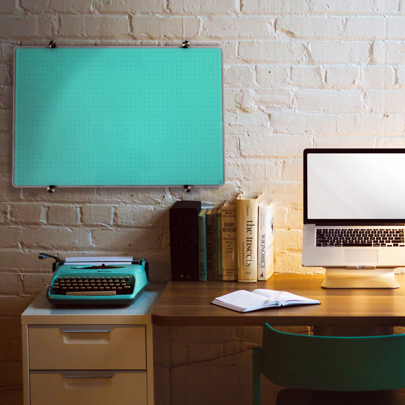 Teal Glass Magnetic Dry Erase Board 30" x 40" with Grid Design