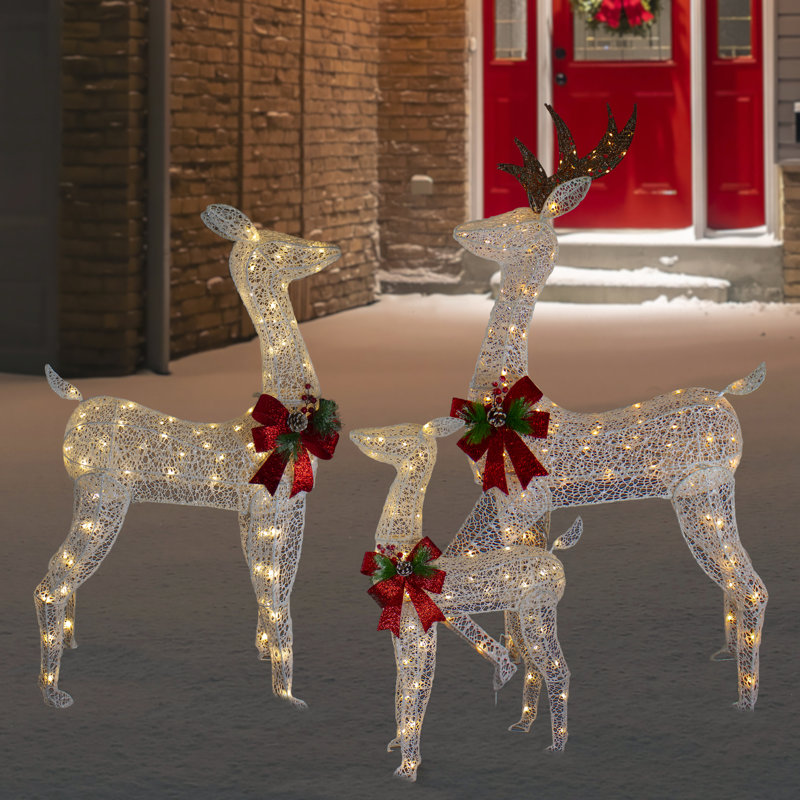 Ensemble de 3 décorations de Noël pour l'extérieur en forme de renne éclairé à DEL