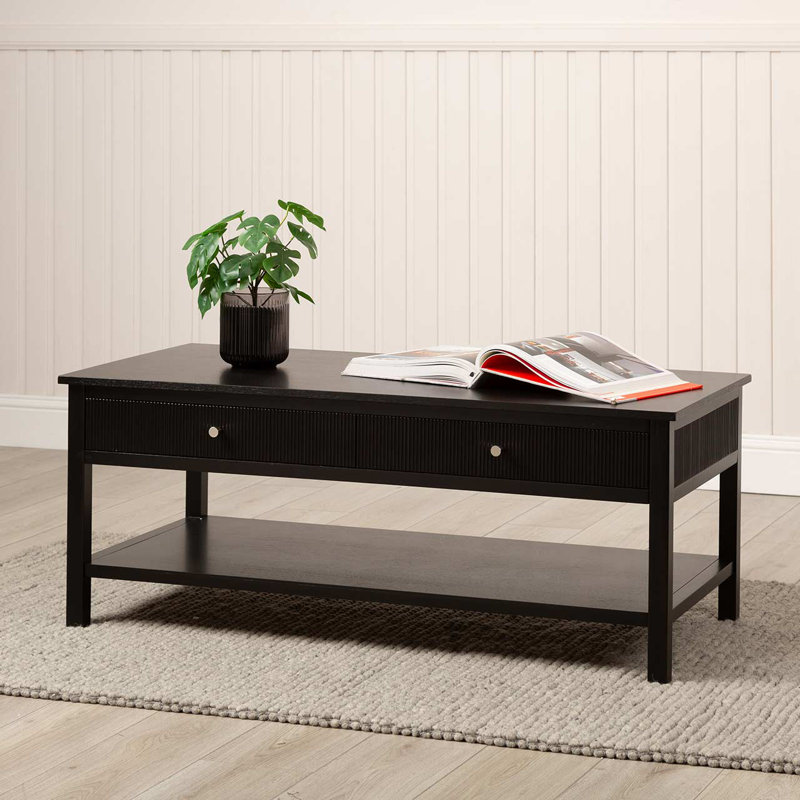 Wallsburg Wooden Coffee Table for Living Room with 2 Drawers & Shelf Storage, Black