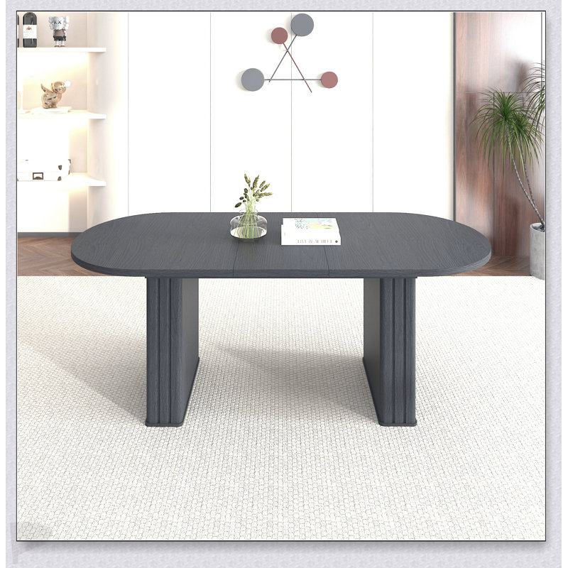 Table de salle à manger extensible ovale pour 4 à 8 personnes, base en bande de bois pour la famille et le salon