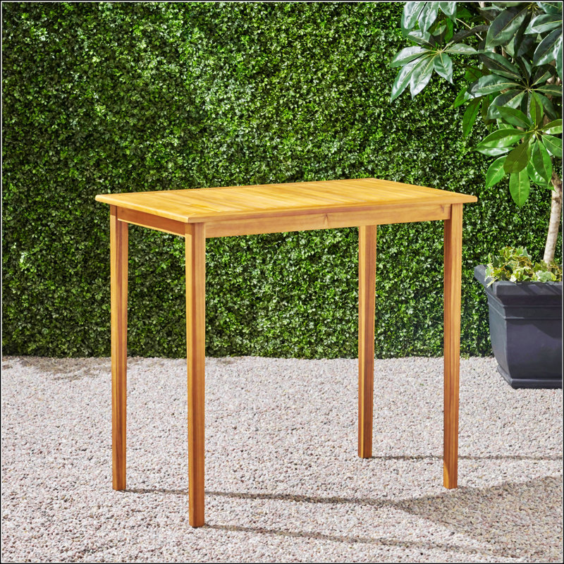 Table de bar d'extérieur rectangulaire en bois d'acacia minimaliste - durable, résistante aux intempéries et élégante pour le patio ou le jardin