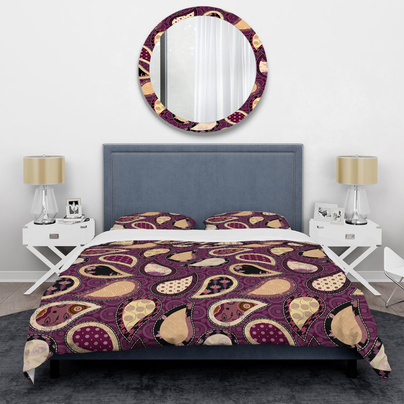 Mauve motif cachemire - Ensemble de housse de couette abstrait - Microfibre de polyester