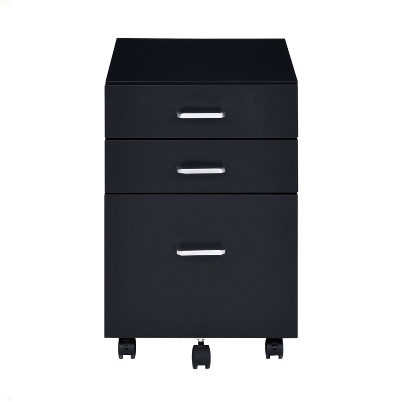 3-Drawer Rectangular File Cabinet, Black/Silver