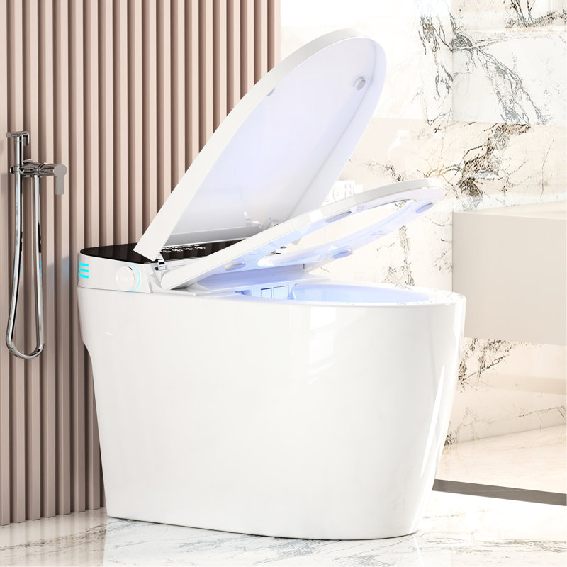 Toilette bidet avec fonctions intelligentes, siège chauffant, chasse automatique et télécommande - chasse au jet siphonique, à piles, bidet portatif intelligent à main, jet de séchage à air chaud,