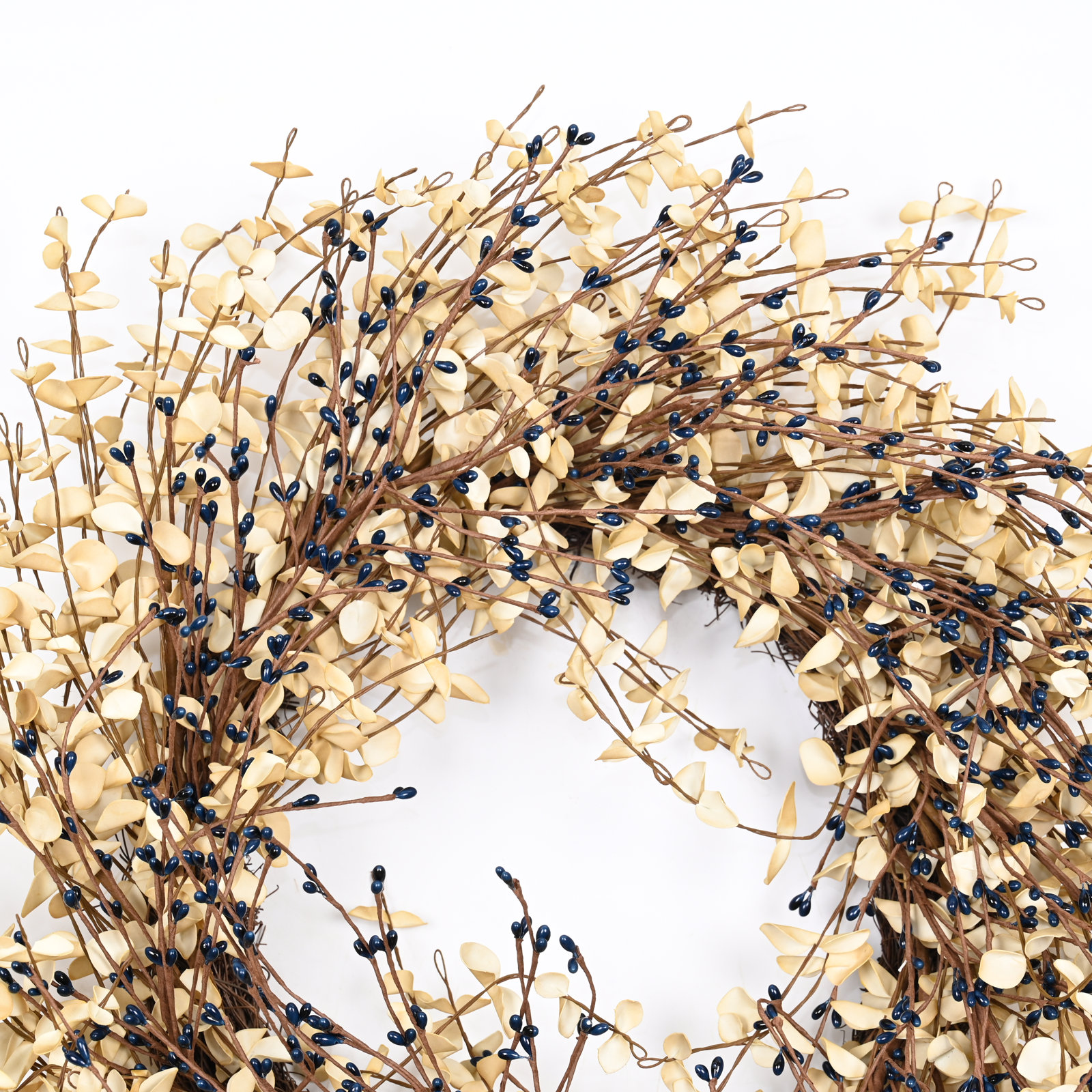 24" Grass, Berry, Twig Thanksgiving Wreath, Blue