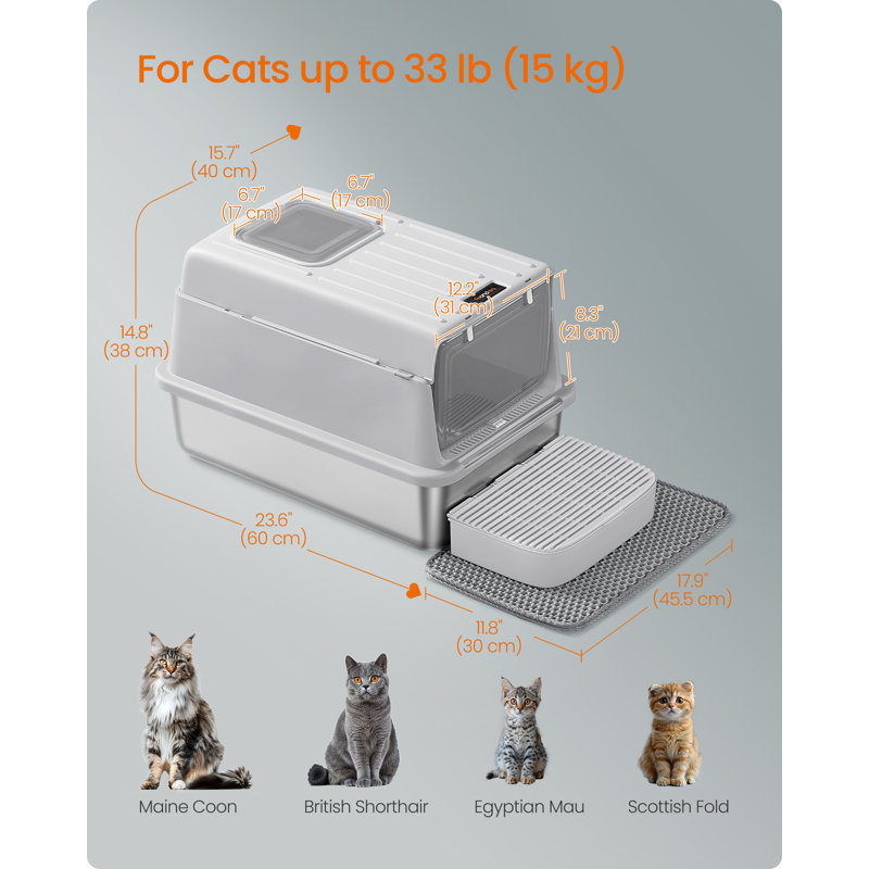 Stainless Steel Litter Box, Light Grey