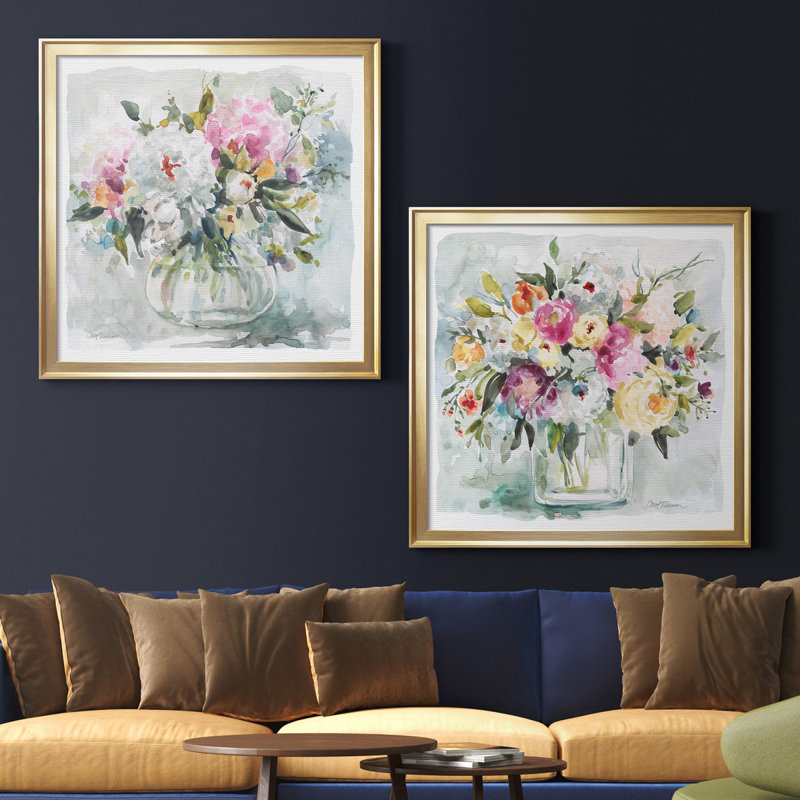 Casual Arrangement I - Ensemble de 2 reproductions d'art encadrées, H 34,5 po x l 69 po, Impression encadrée, Doré