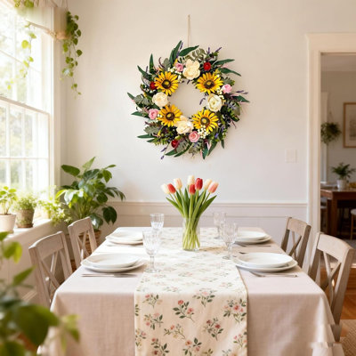 Couronne de tournesol pour porte d'entrée - Couronne florale printanière et estivale avec pivoines, lavande et eucalyptus