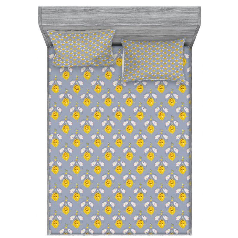 Microfiber Patterned Fitted Sheet, Queen Fitted Sheet with 2 Pillowcases