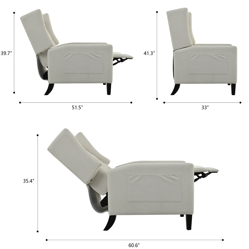 Adjustable Wingback Recliner With Button-Tufted Design | USB Charging & Space-Saving Foldable Side Table, Beige