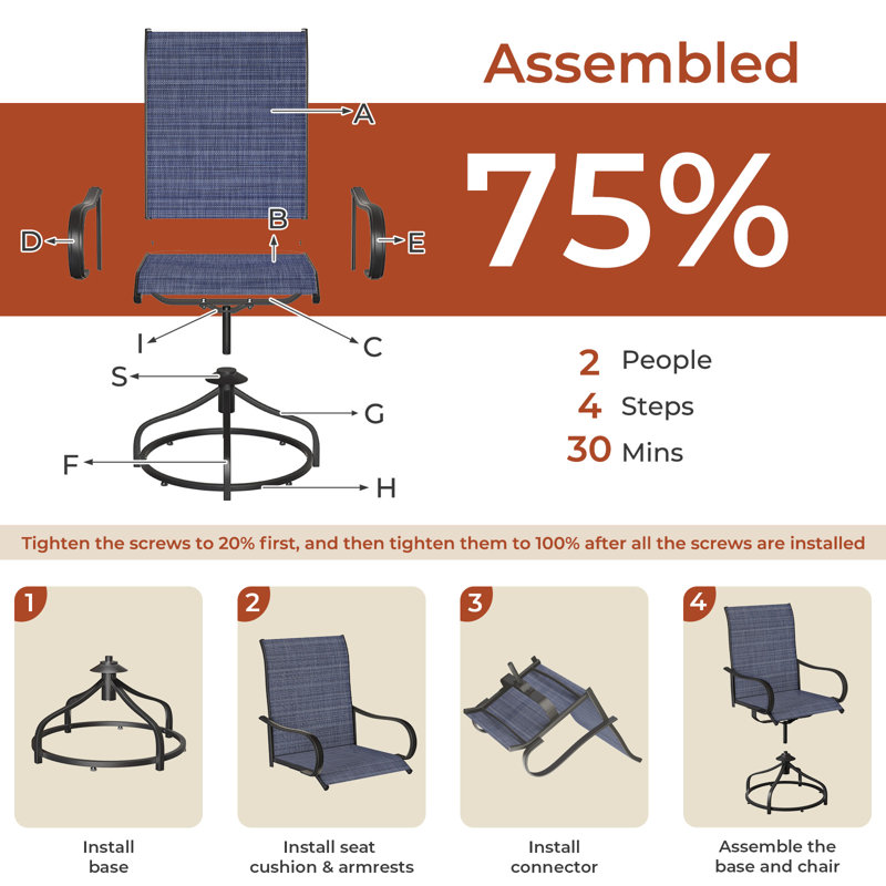 Ensemble de 4 chaises de patio pivotantes pour l'extérieur, à 360 ° avec dossier haut de 24 po et accoudoirs ergonomiques, meubles toutes saisons avec structure robuste, pour pelouse, jardin, 330 lb (table non incluse)