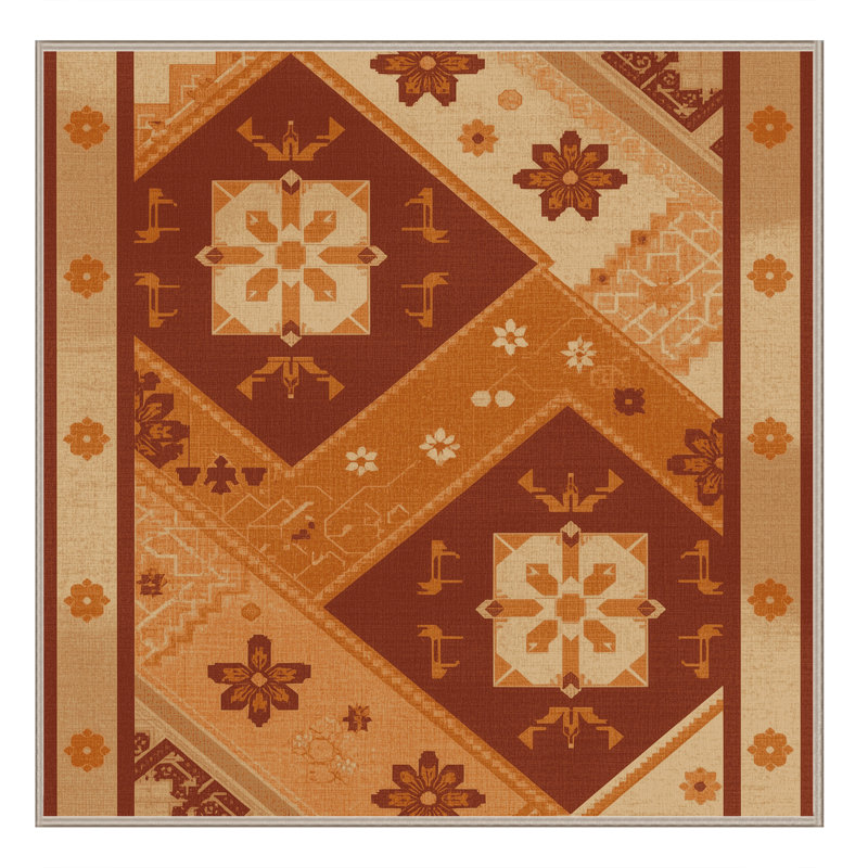 Tapis oriental traditionnel beige / beige lavable à la machine Osiyo, Carré 7 pi