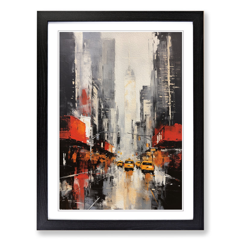 New York Gestural No.2 - Single Picture Frame Print on Wood, Black, 34cm H x 25cm W x 2cm D