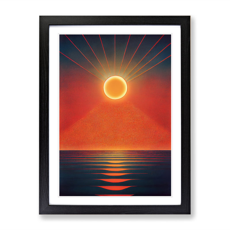XV1022-4887X Unusual Abstract Ocean Sunset - Print, White, Black Framed, 64cm H x 46cm W x 2cm D
