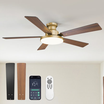 Vaczon 52" Smart Flush Mount LED Ceiling Fan with Remote & App, Low Profile Ceiling Fan with 3CCT Dimmable Light, Whisper-Quiet DC Motor, Double-Sided Blades
