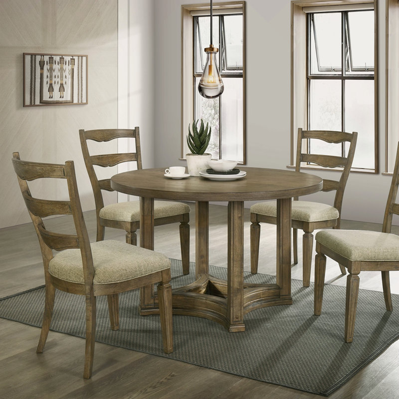 Chaise d'appoint beige et chêne vieilli avec dossier échelle (ensemble de 2)