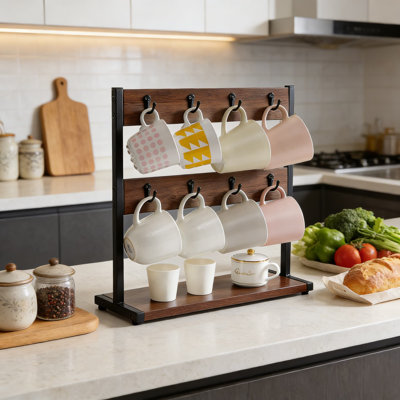 Porte-arbre industriel avec base de rangement et support à 16 tasses pour la cuisine, le café et la maison