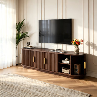 70" Fluted TV Stand with Hideaway Tambour Sliding Doors & Golden Handles for TVs up to 75"