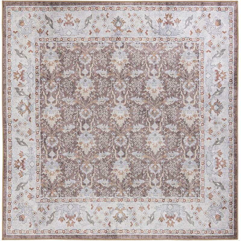 Traditional Guljan Area Rug Almond Brown Color, Square 7'10"