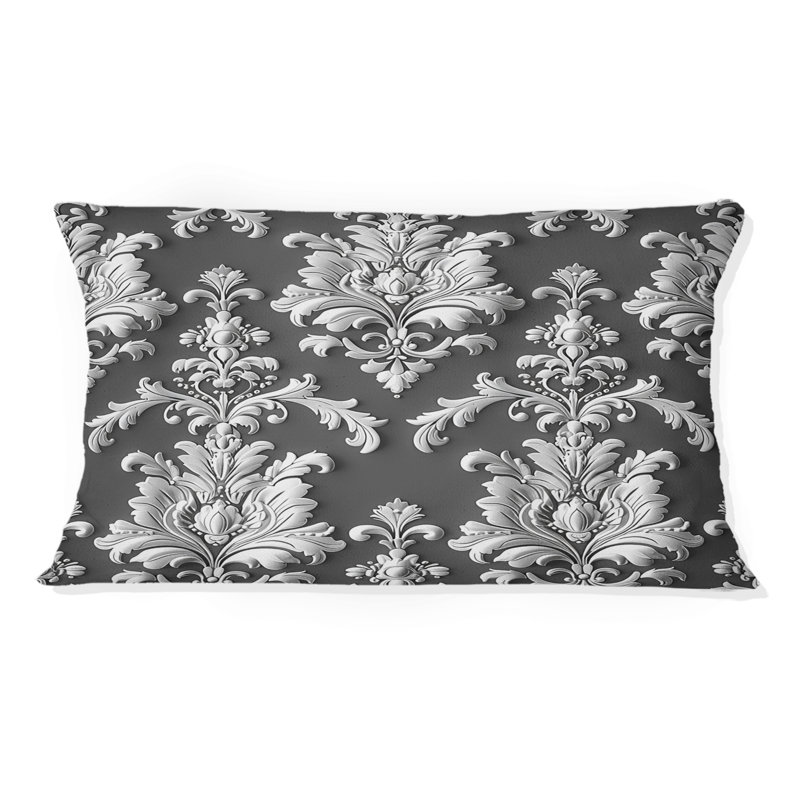 Coussin lombaire gris à motif damassé blanc V