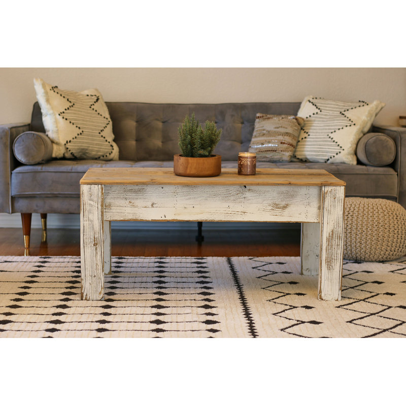 Arlein Solid Wood Top Single Coffee Table, Beige