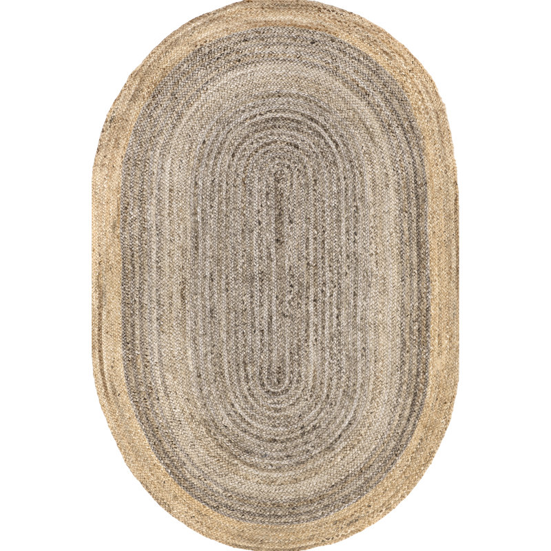 Tapis gris tissé à la machine Windsor, Ovale 5 pi x 8 pi