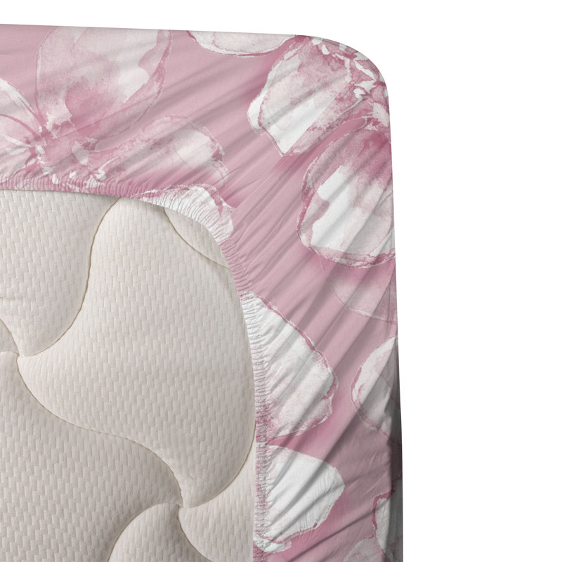 Ambesonne Watercolor Botany Sheet Set 4 Pcs Retro Boho Bloom, Full Sheet Set with 2 Pillowcases, Pastel Pink Pale Rose Floral