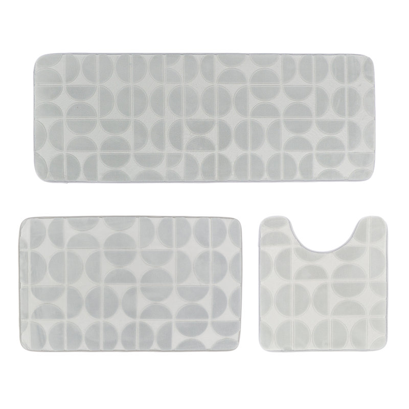 Ensemble de tapis de salle de bain en mousse viscoélastique 3 pièces Demi-Lune, Gris clair