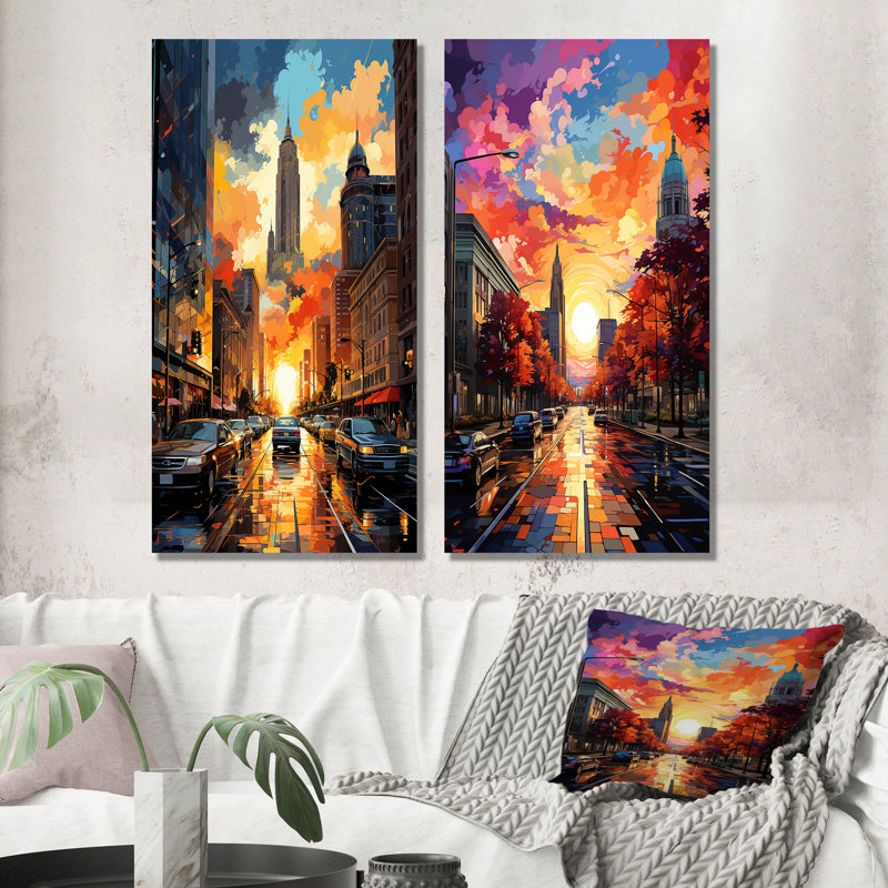 «City Detroit Popart», 2 pièces sur toile, Toile tendue, H 32 po x l 32 po