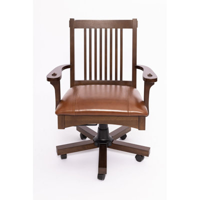 Arts And Crafts Genuine Leather Office Chair by Crafters and Weavers