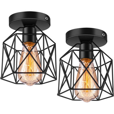 Retro Black Industrial Semi Flush Mount Ceiling Light, E26/E27 For Porch Hallway Kitchen Rv Light, 2 Pack, Ul Approval
