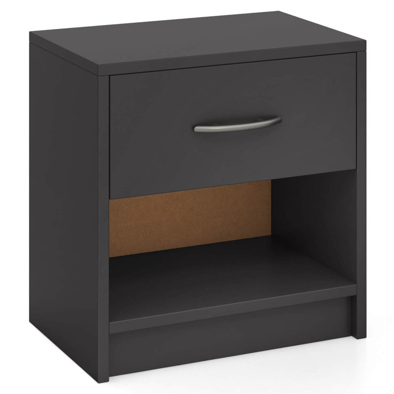  Modern Nightstand Bedside Table With Drawer Open Storage Shelf For Small Spaces , Grey