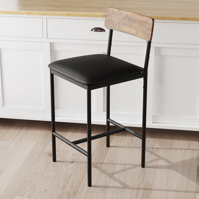 Counter Stool with Metal Frame, Black/Brown, 2
