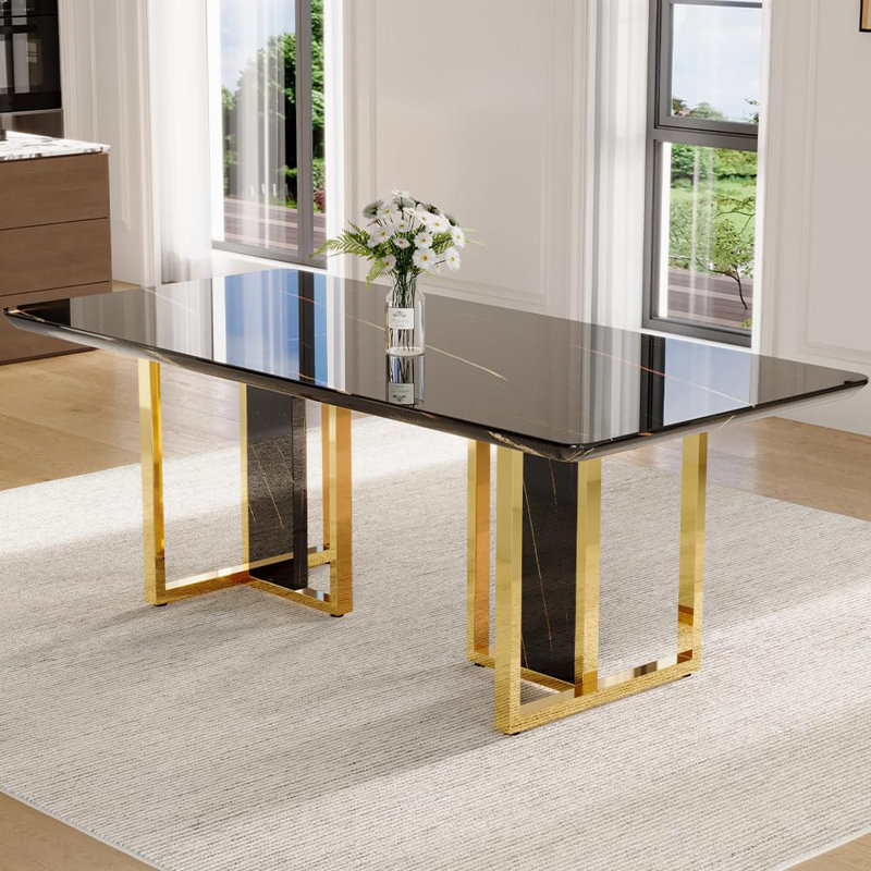 Ensemble de table de salle à manger noir pour 10 personnes, ensemble de table de salle à manger 78,7 po avec pieds chromés, ensemble de table de cuisine moderne et chaises pour 10 personnes, salle à manger ultrabrillante, structure robuste