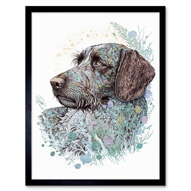 German Wirehead Pointer Dog Nature Spirit Animal Modern Multicoloured - Single Picture Frame Print