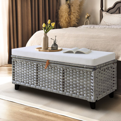 Leimomi 43.3" Flip Top Wicker Upholstered Storage Bench with Detachable Cushion