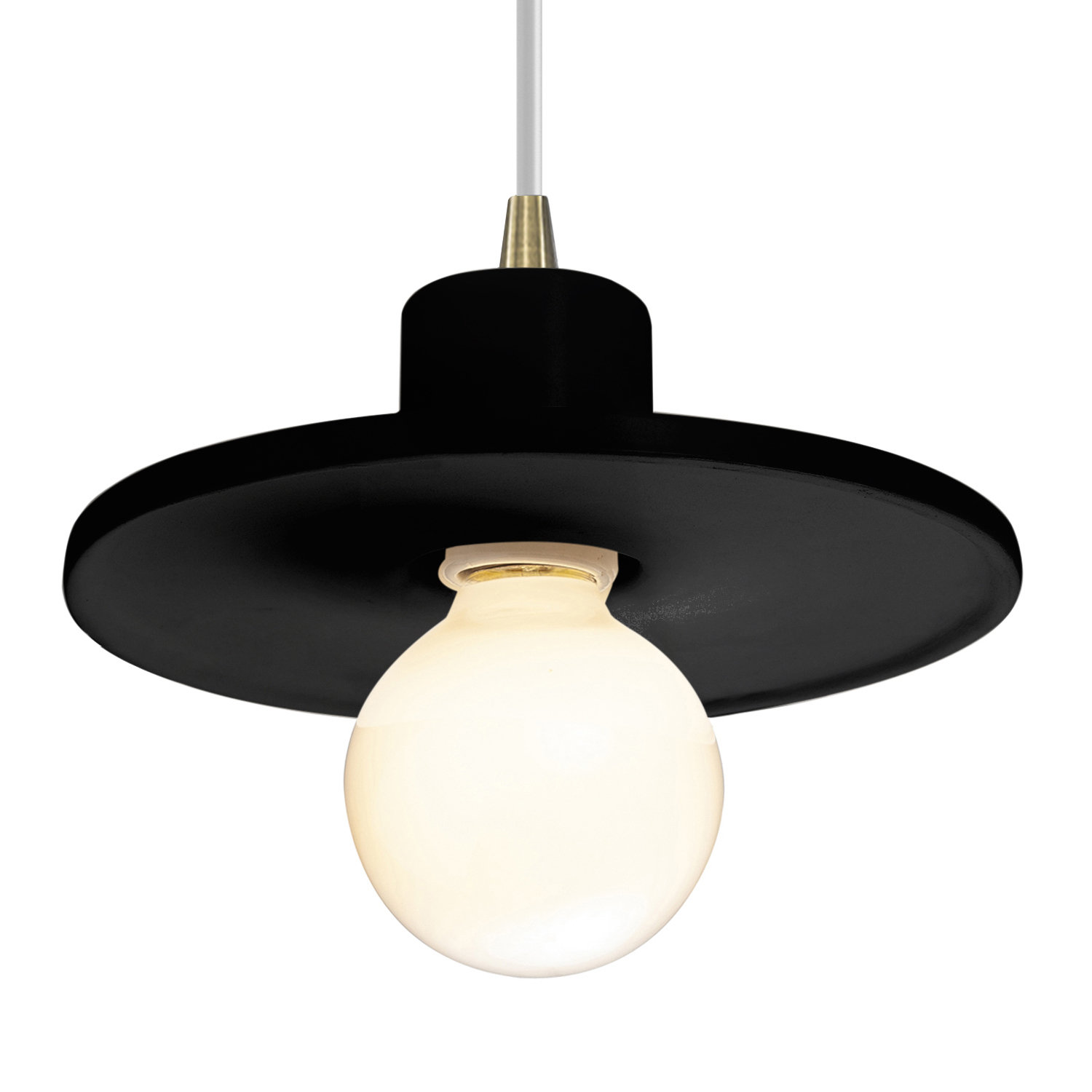 Leni Ceramic Dimmable Pendant, Gloss Black, Antique Brass