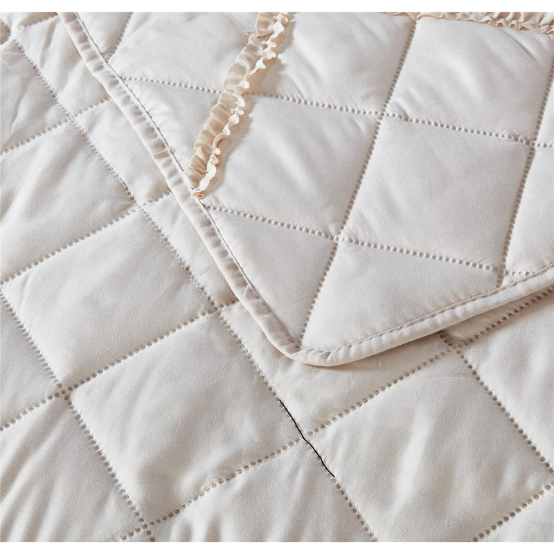 Microfiber / Polyester Bedspread with Pillow Shams, Beige,  Double Bedspread + 2 Standard Shams