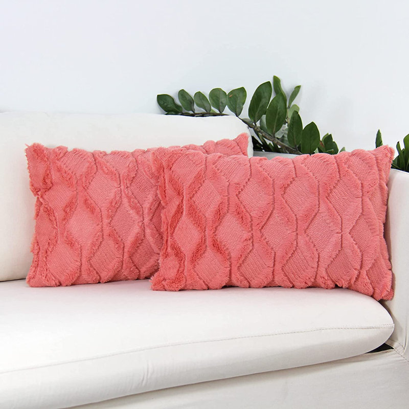 Ensemble de 2 housses de coussins décoratifs avec insertions - Ensemble complet de coussins décoratifs 12 po x 20 po, Corail