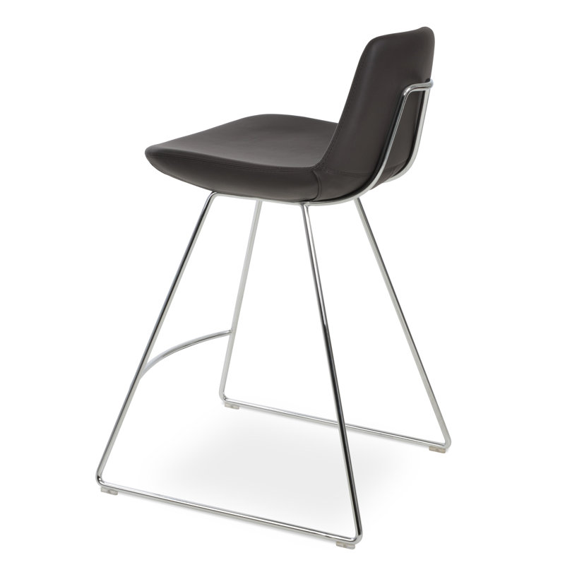 Tabouret de bar et de bar Pera HB, Chrome, Similicuir noir, Tabouret de comptoir (assise de 24 po de hauteur)