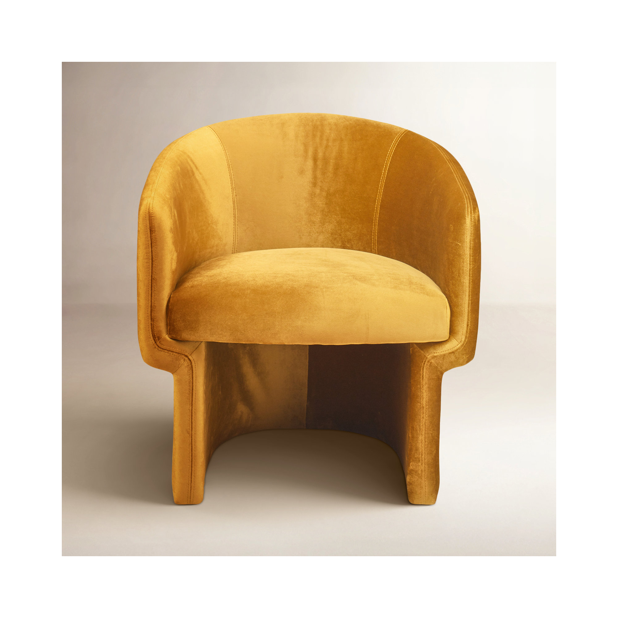 27.5" W Velvet Barrel Chair, Mustard  Velvet